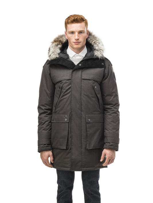 Men's Best Selling Parka the Yatesy is a down filled jacket with a zipper closure and magnetic placket in CH Steel Grey + CH Steel Grey