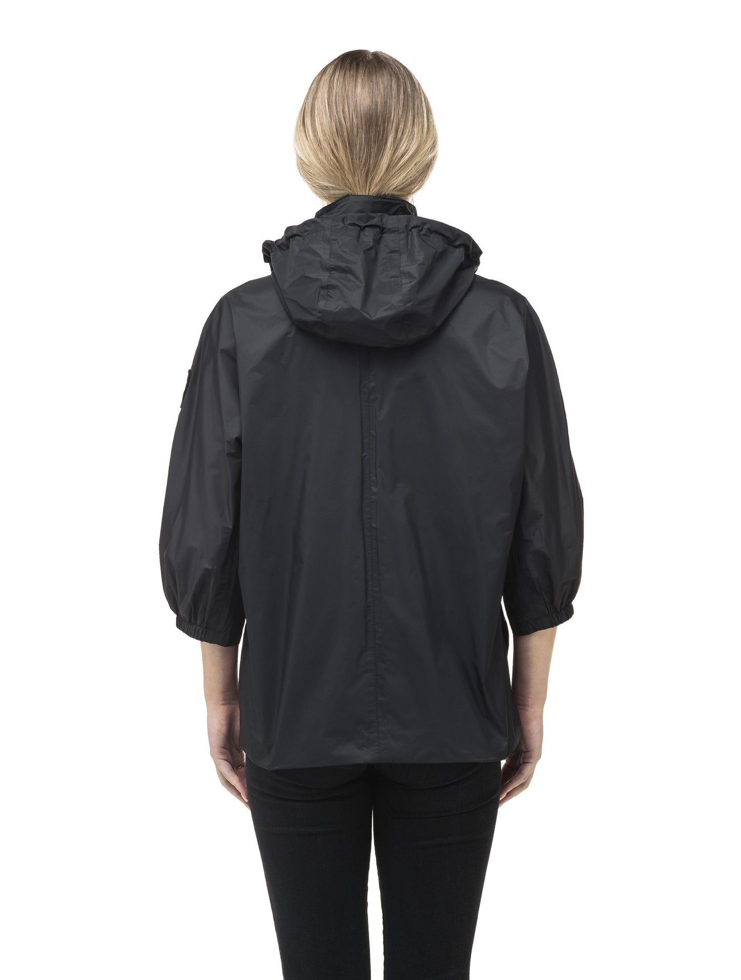 Women's waist length windbreaker with two chest pockets in Black