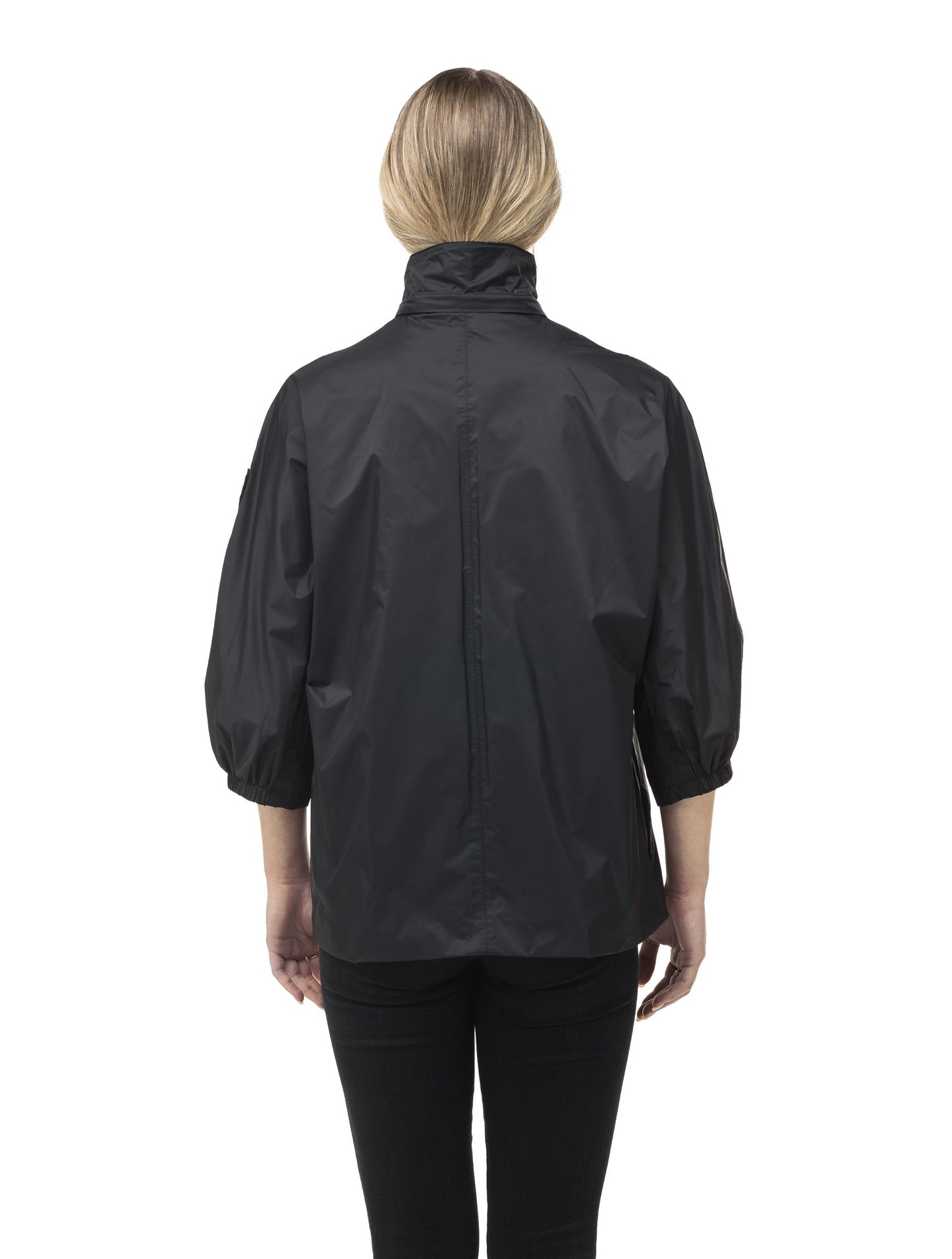 Women's waist length windbreaker with two chest pockets in Black
