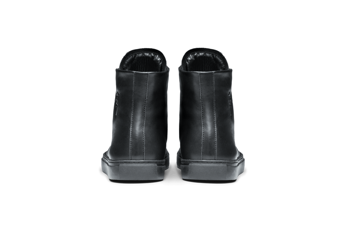 Unisex high top sneaker with Nobis crest embossed on the right side of the shoe in Black