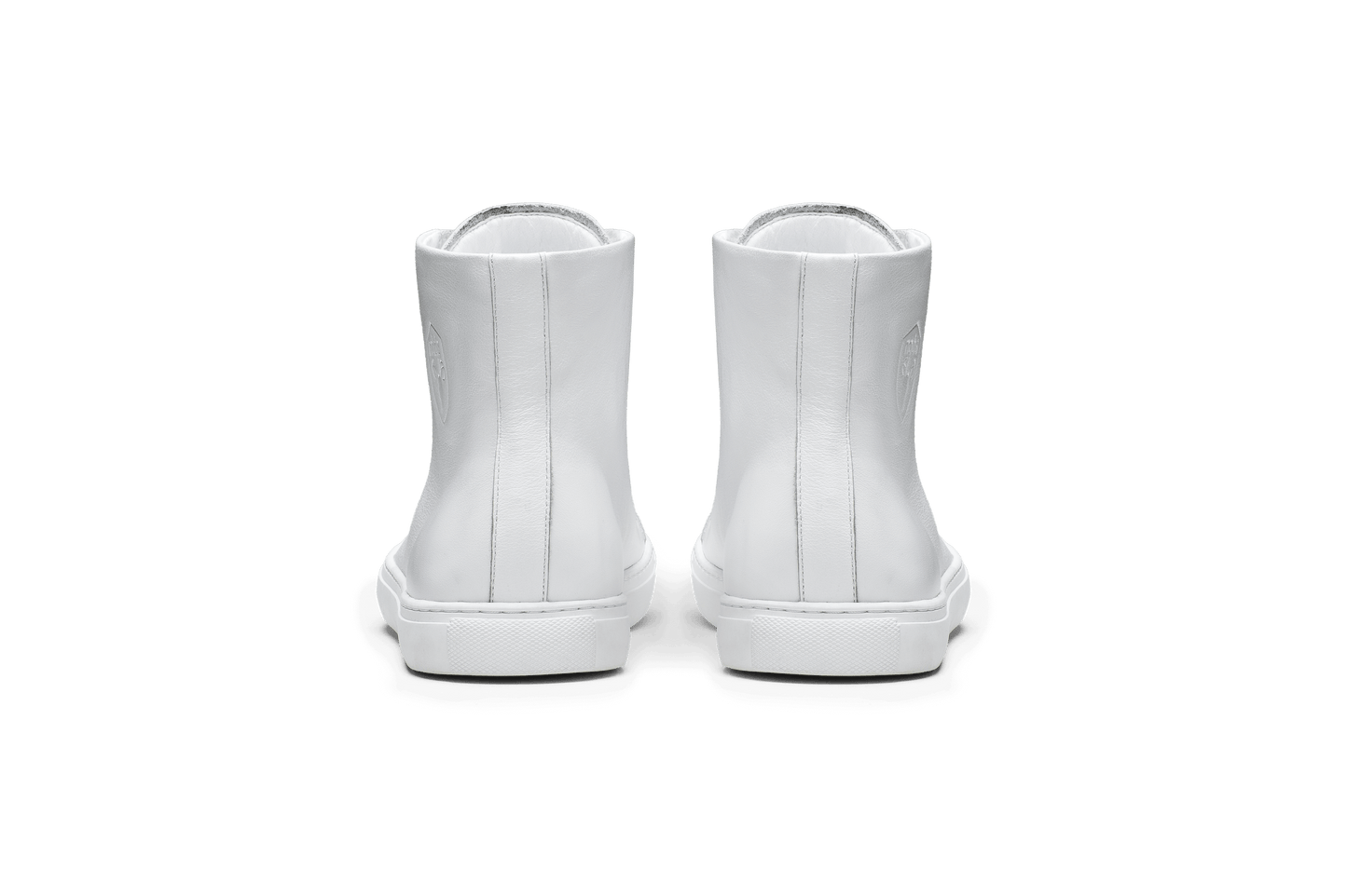 Unisex high top sneaker with Nobis crest embossed on the right side of the shoe in White