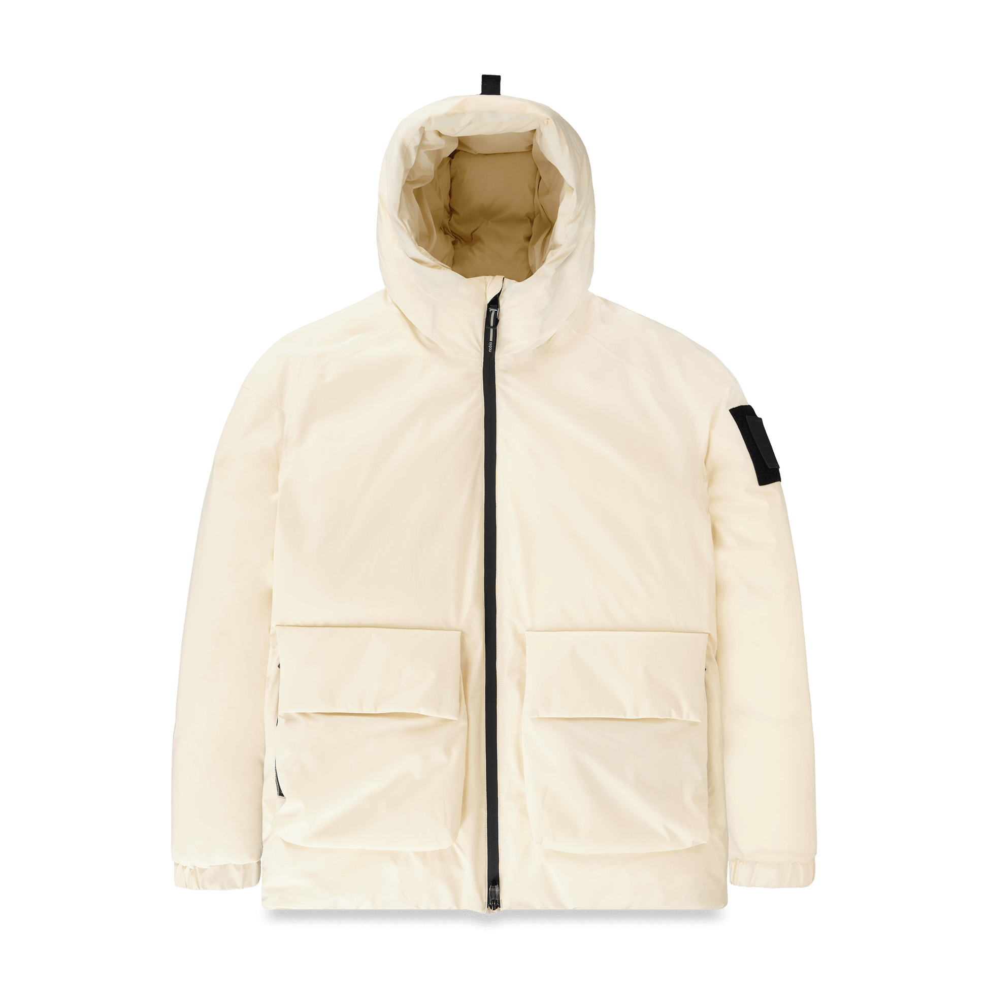 Dixon jacket in Wheat stretch ripstop fabric with DWR coating, large bellow pockets with magnetic flaps, hidden side-entry zipper pockets, and adjustable cuffs and hem for a tailored fit. Durable, weather-resistant, and versatile.