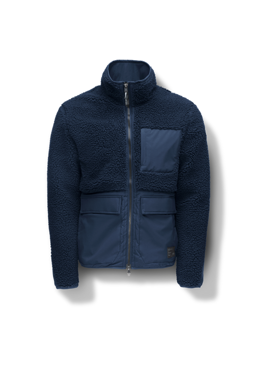 Kepler Men's Berber Zip Front Sweater in hip length, premium berber and stretch ripstop fabrication, Primaloft Gold Insulation Active+, two-way centre-front zipper, zipper pocket at left chest, magnetic closure flap pockets at waist with additional side-entry pockets, in Marine + Marine