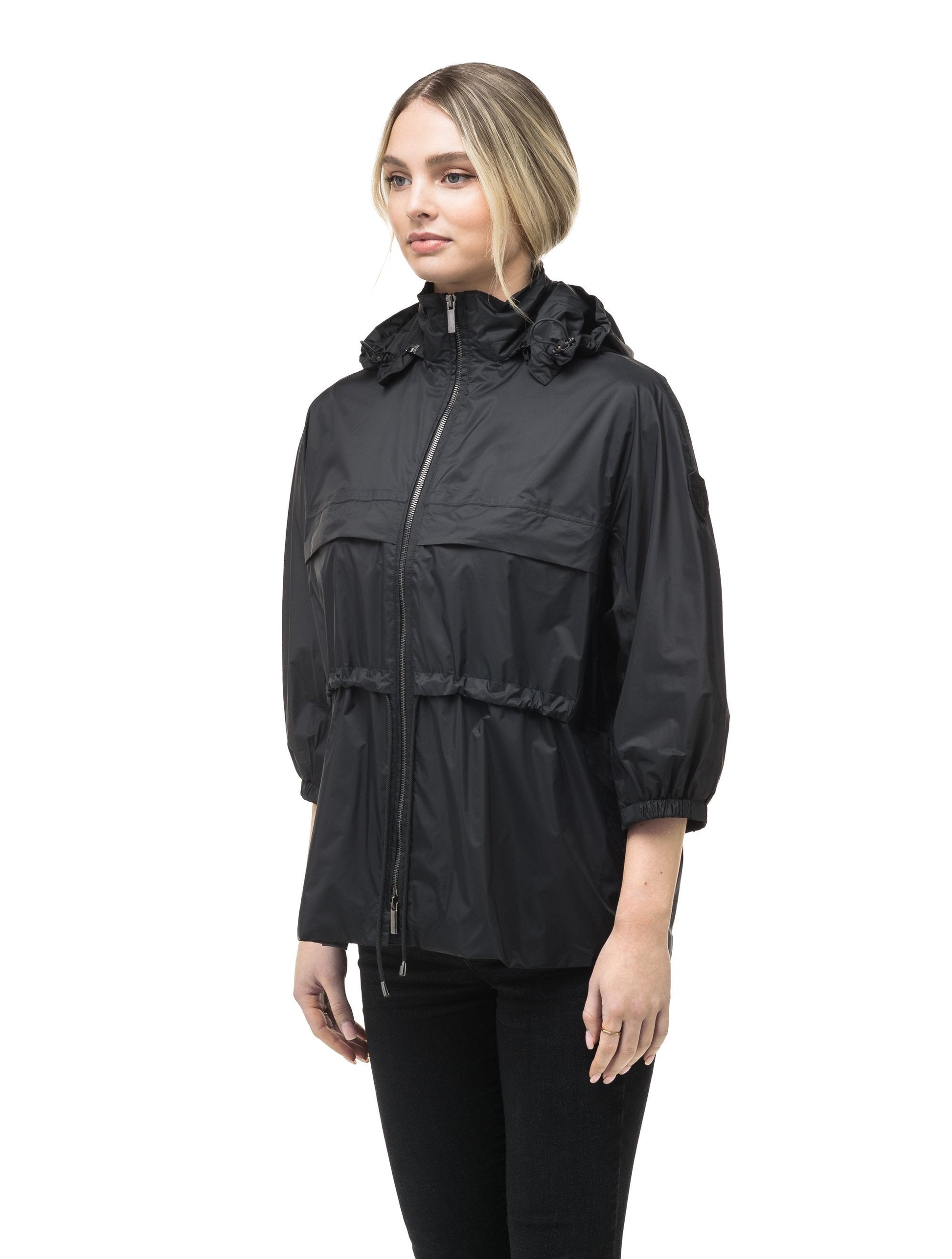 Women's waist length windbreaker with two chest pockets in Black