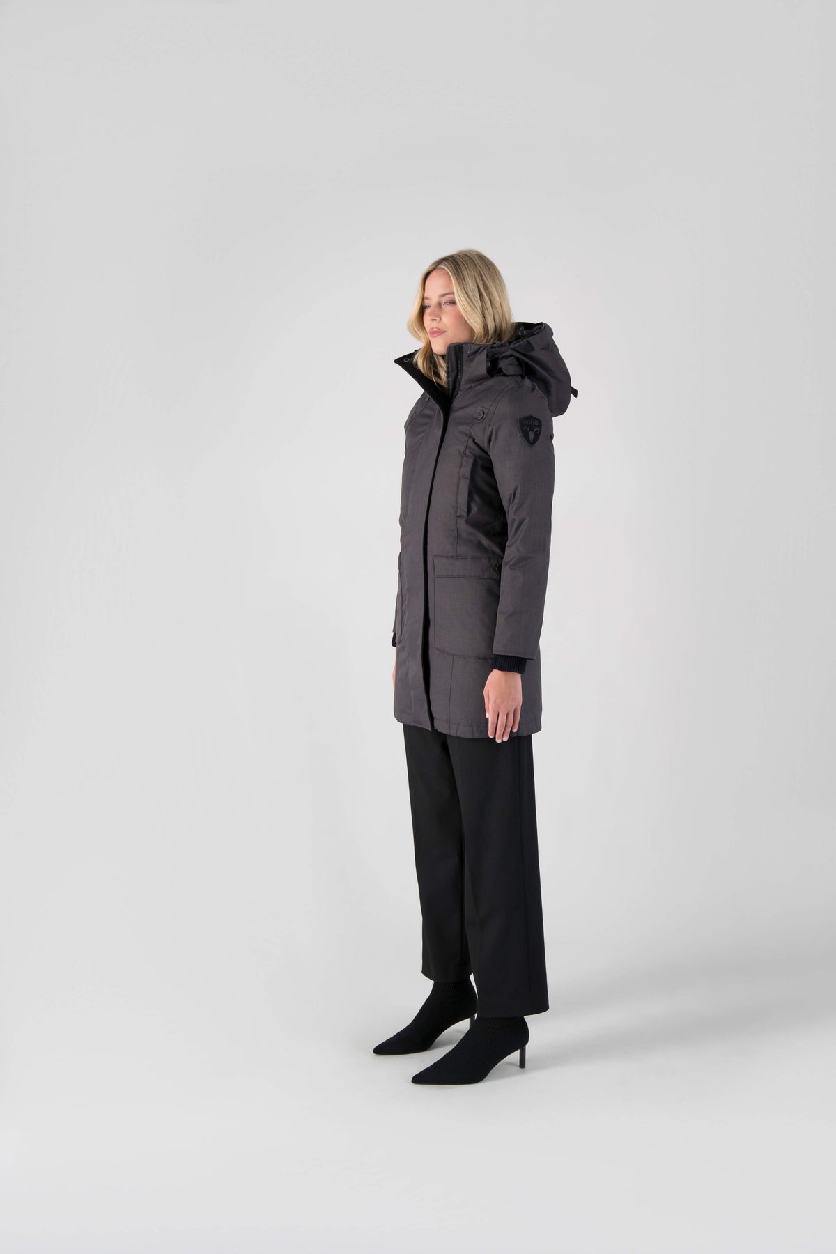 Best selling women's down filled knee length parka with removable down filled hood