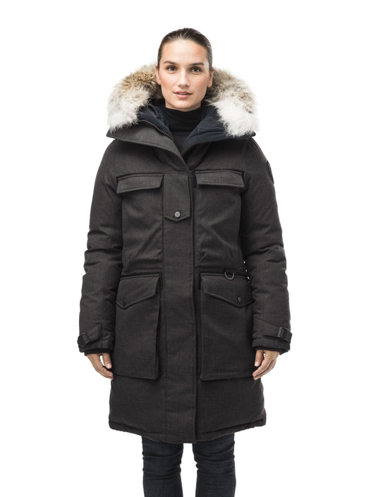 Women's extreme parka with our highest down filling and a removable down filled hood in H. Black + H. Black