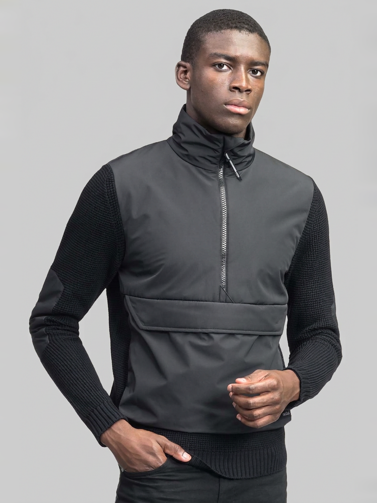 Wai Men's Half Zip Hybrid Sweater - Black
