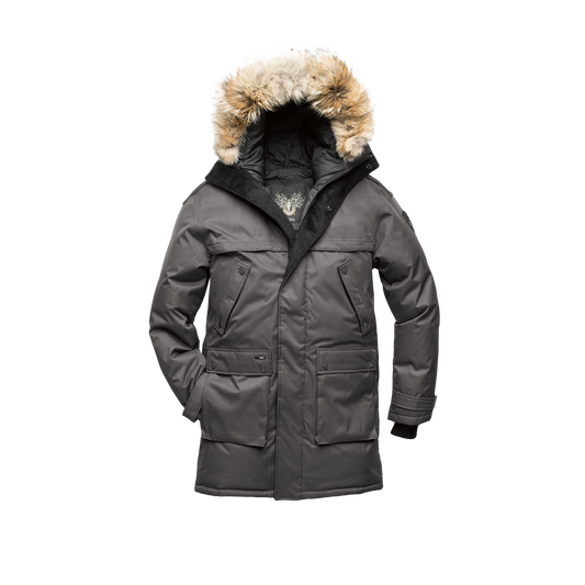 Men's Best Selling Parka the Yatesy is a down filled jacket with a zipper closure and magnetic placket in CH Steel Grey + CH Steel Grey