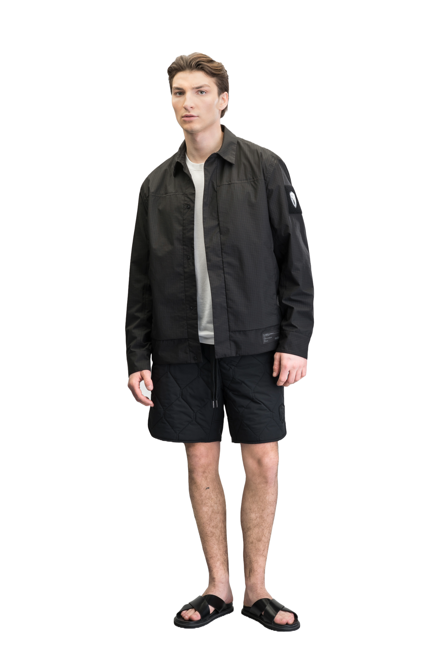 Curt Men's Performance Quilted Shorts at knee length, premium stretch nylon and stretch ripstop fabricaiton, premium 4-way stretch, water resistant Primaloft Gold Insulation Active+, side seam pockets, exteriror back pocket, elasticized waist with drawcords, and notch detailing at side seams, in Black