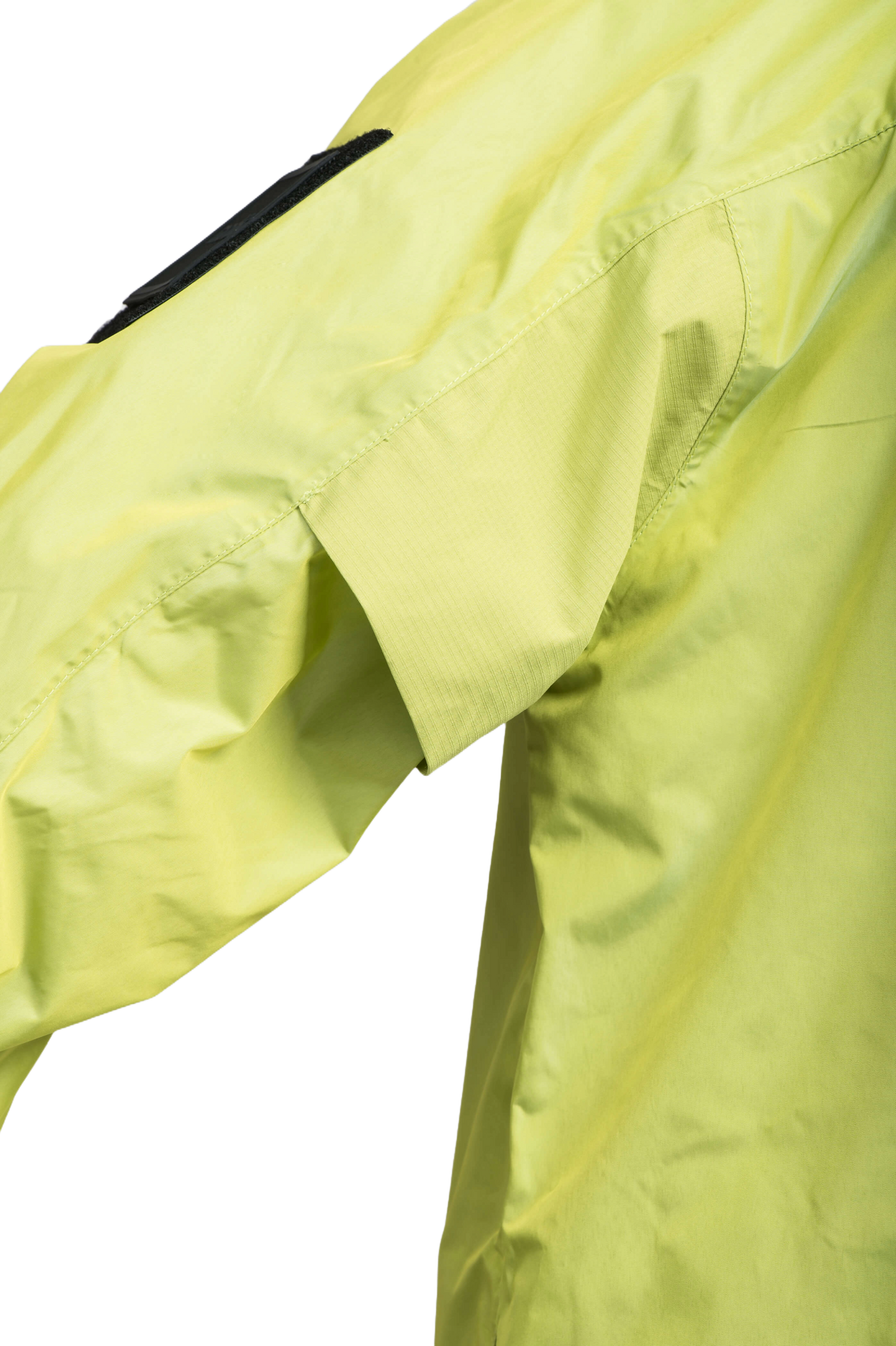 Mission Men's Performance Rain Shell Jacket in hip length, non-removable hood with adjustable toggle, two-way waterproof zipper, flap closure waist pockets with additional side entry storage, zipper ventilation on back, passive underarm ventilation, and breathable mesh lining, in Sulphur Spring