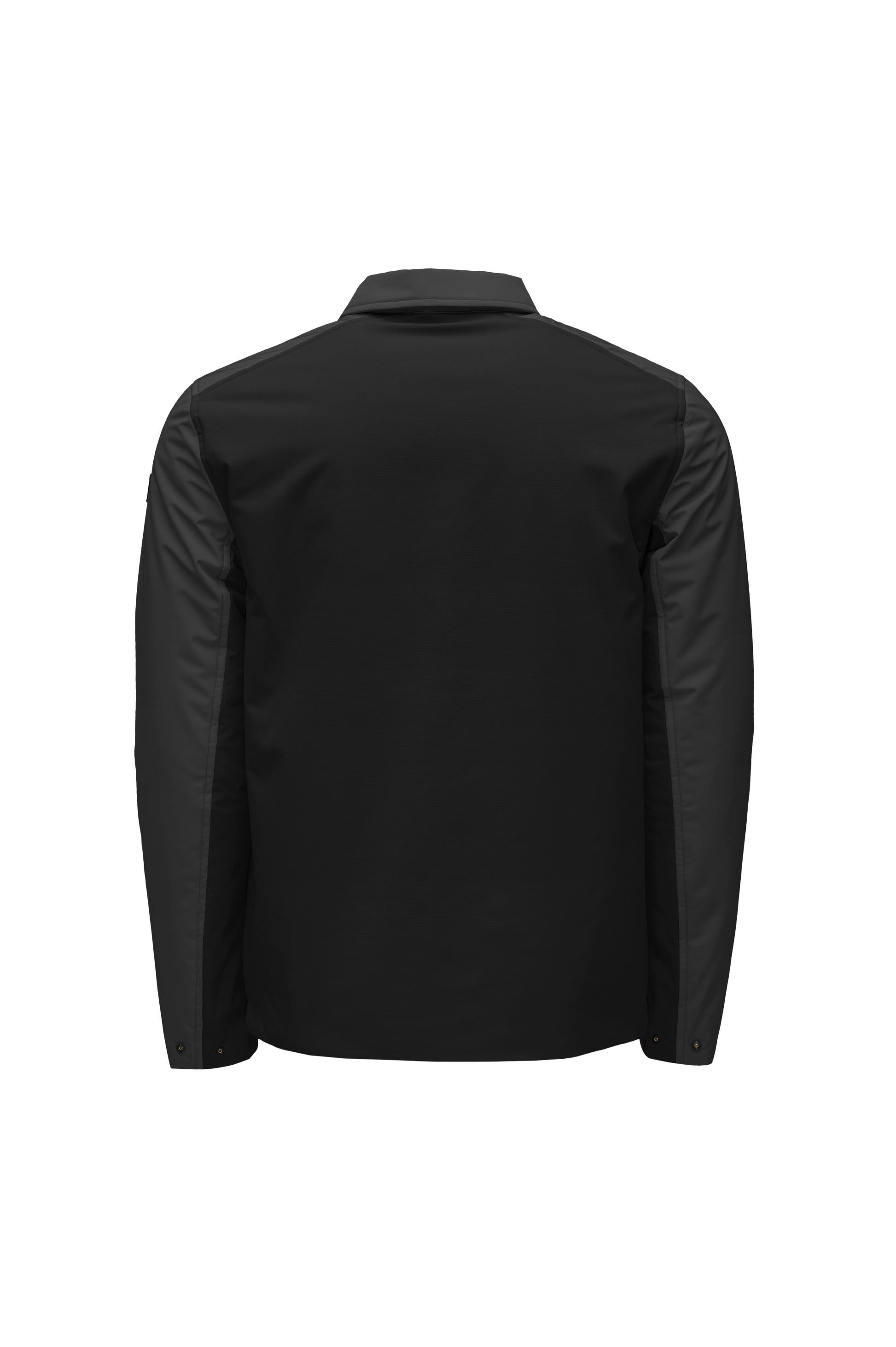 Ander Men's Mid Layer Shirt in hip length, PrimaLoft Gold Insulation Active+, 3-Ply Micro Denier front and 4-Way Durable Stretch Weave back, zipper chest pockets, snap button wind flap, and snap button cuffs, in Black