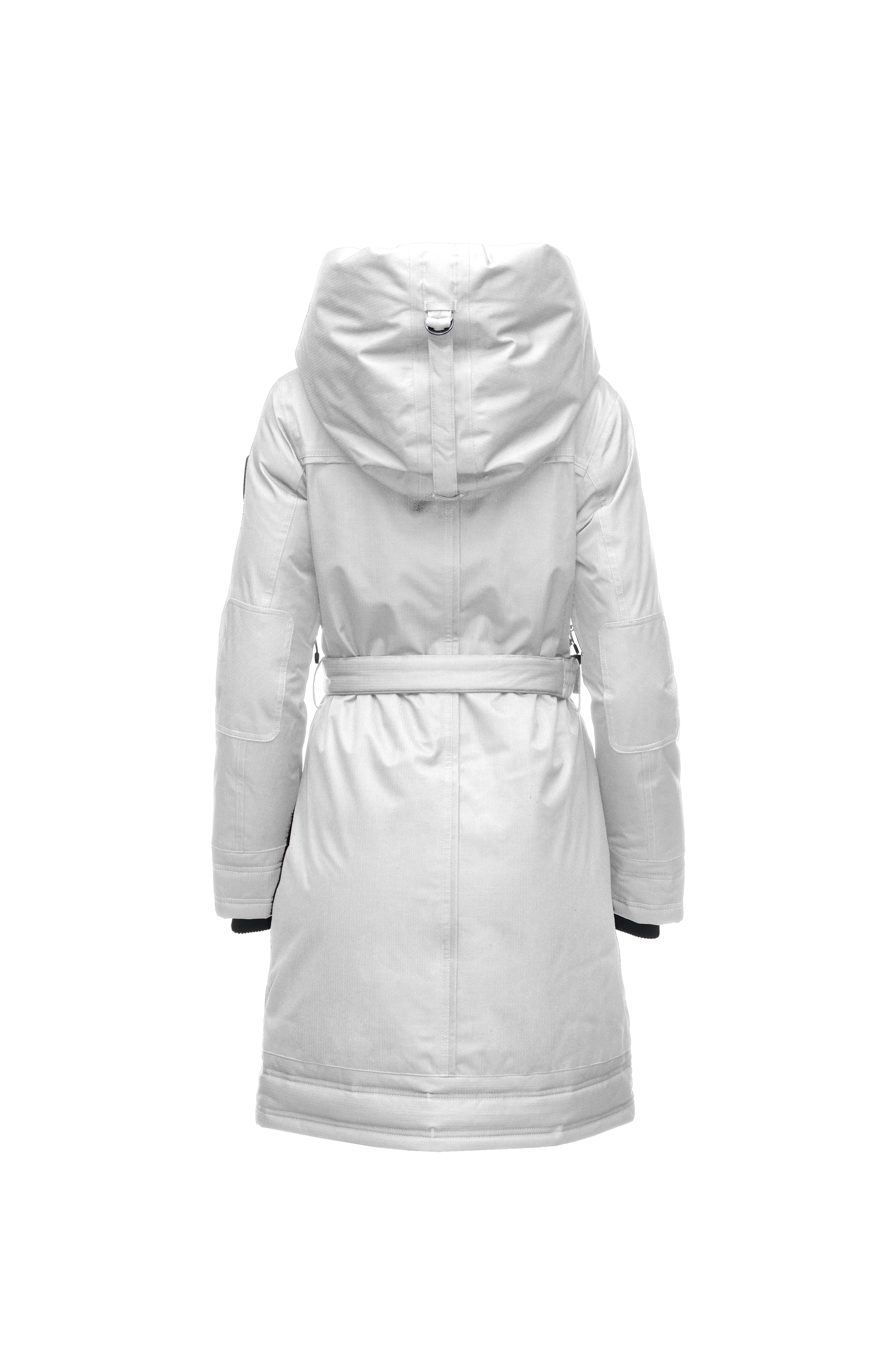Women's Thigh length own parka with a furless oversized hood in CH Light Grey