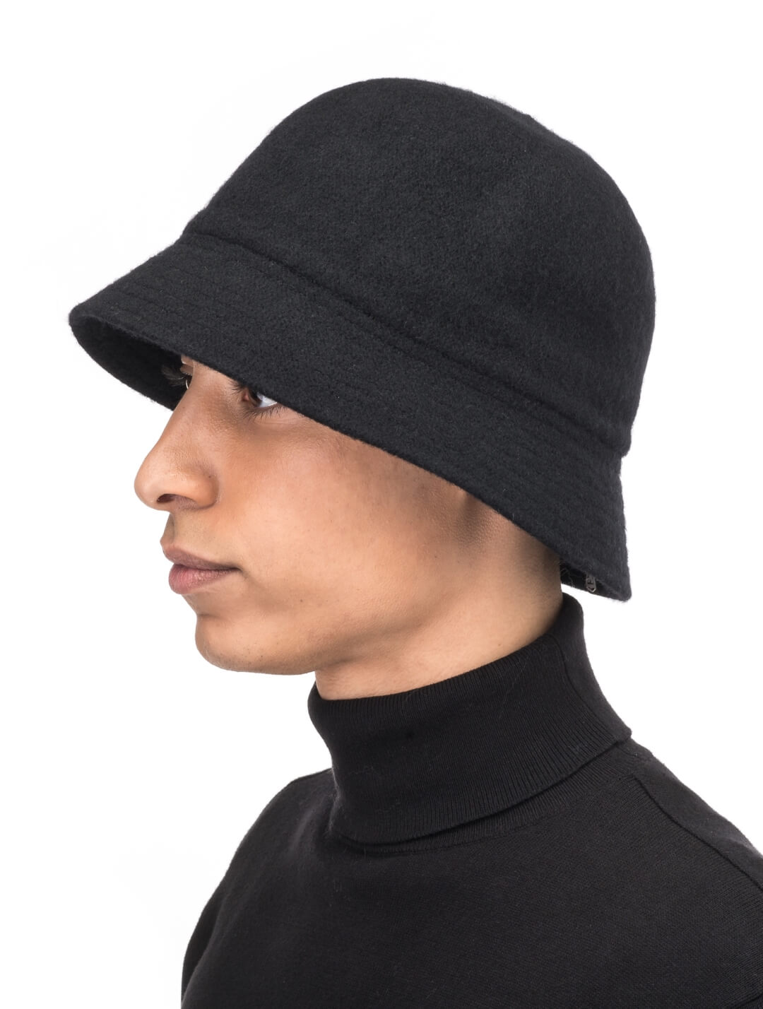 Jaylen Unisex Knit Moulded cloche bucket hat in brushed molded knit, mesh inner band, and trapunto stitching on brim, in Black