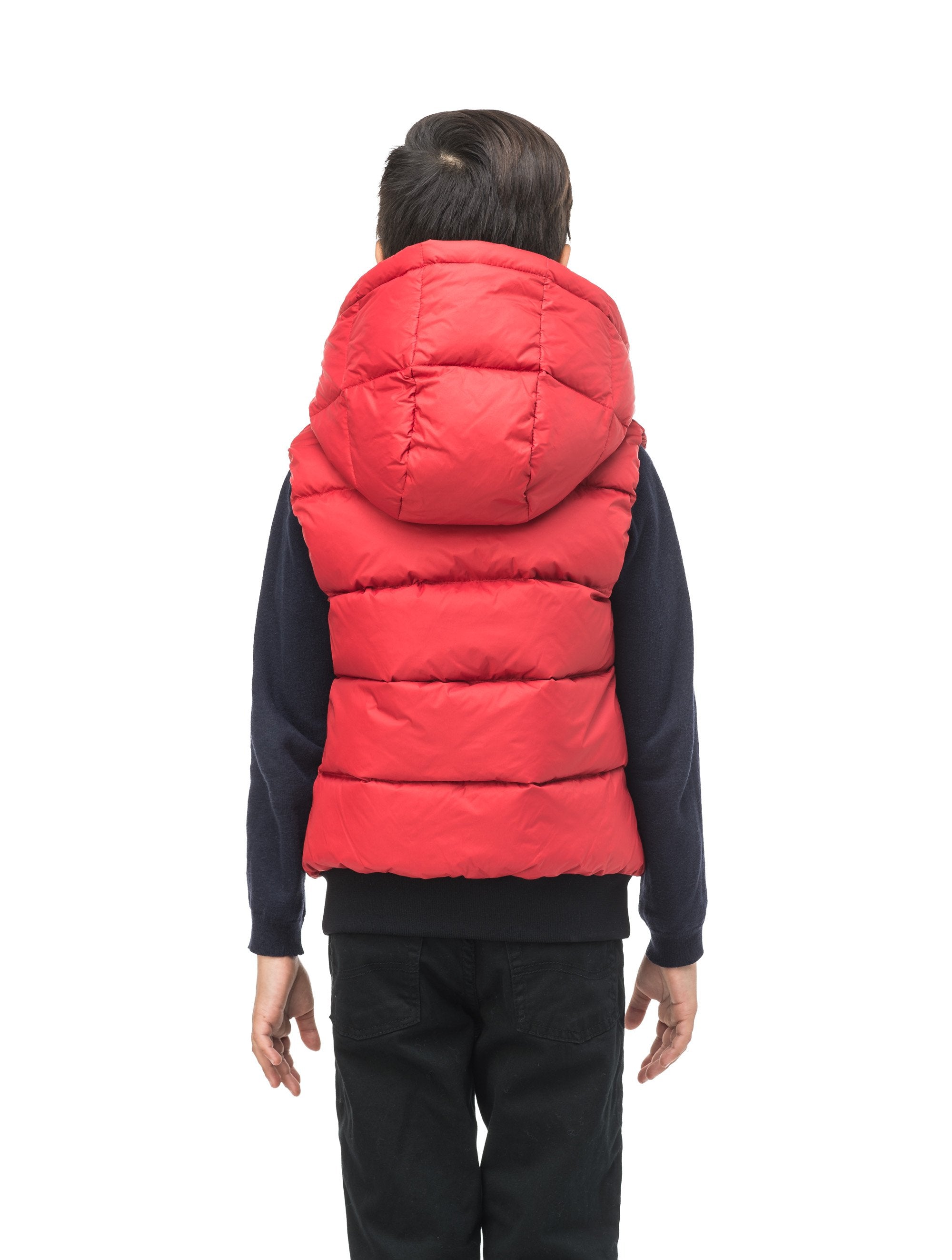 Boys red vest deals with hood