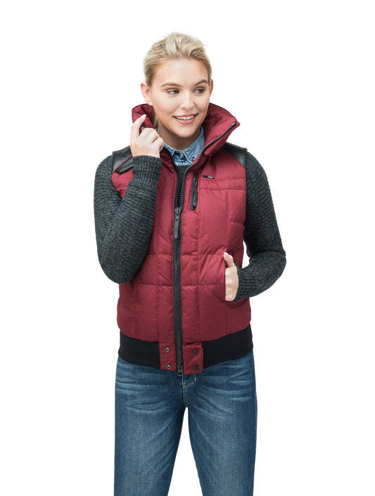Women's puffer vest with quilting detail in CH Cabernet