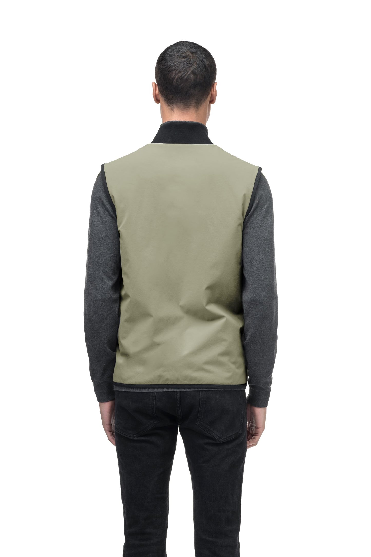 Neo Men's Mid Layer Vest in hip length, Primaloft Gold Insulation Active+, and two-way zipper, in Tea